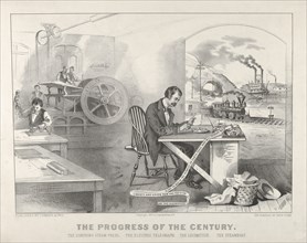 The Progress of the Century - The Lightning Steam Press. The Electric Telegraph. The Locomotive. The Steamboat.