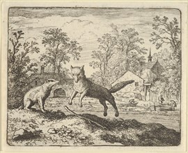 The Badger Imposes as Punishment to Jump Three Times Over a Stick on the Ground. From Hendrick van Alcmar's Renard The Fox