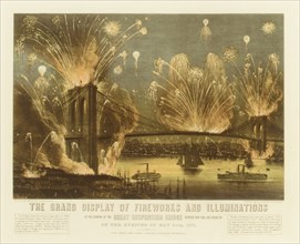 The Grand Display of Fireworks and Illuminations at the Opening of the Great Suspension Bridge between New York and Brooklyn on the Evening of May 24