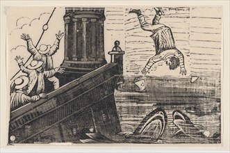 A man being thrown to the sharks, from a broadside entitled 'Triste Fin de Gerardo Nevraumont', ca. 1880-1910.