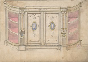 Cabinet Design with Doors Adorned with Porcelain Plaques, 19th century.