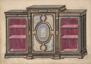 Cabinet Design with Renaissance style Ornament and Red Interior, 19th century.