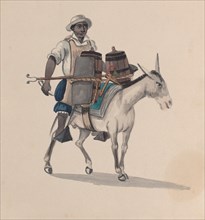 A watercarrier riding a donkey, from a group of drawings depicting Peruvian costume, ca. 1848.