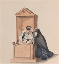 A woman confessing to a priest, from a group of drawings depicting Peruvian costume, ca. 1848.
