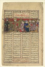 Bahram Chubina Meets a Lady who Foretells his Fate, Folio from a Shahnama (Book of Kings), ca. 1330-40.
