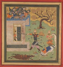 Bizhan Forces Farud to Retreat into his Fort, Folio from a Shahnama (Book of Kings), ca. 1430-40.