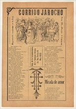 Broadsheet featuring two corrido narrative love ballads, multiple couples dancing, 1919 (published).