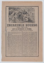Broadsheet relating to a story about a woman who has turned into stone, a group of people discovering her in the woods, ca.1903.