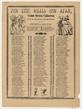 Broadsheet relating to Don Luis Mejia con Afan, a corrido (ballad) in the bottom section, 1907.
