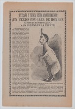 Broadsheet relating to freaks of nature, at right a creature that is half human and half pig with a single horn, ca 1900.