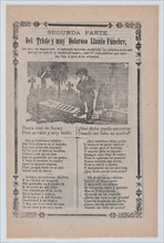 Broadsheet relating to the plight of an orphan, young boy mourning in a cemetery, ca. 1900-1913.
