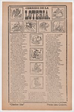 Broadsheet with a ballad about bingo, illustrations of different animals and people, ca. 1910-1913.