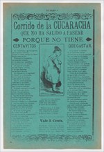 Broadsheet with a ballad about camp life hardships for women, profile of a woman looking downcast wearing a slip and heels, ca. 1918 (published).