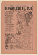 Broadsheet with a caricature of a horseman and his horse and a group of men playing billiards, 1902.