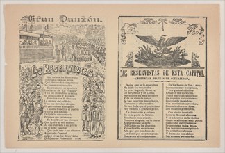 Broadsheet with a song about a military reserve, military personnel in formation, ca. 1890-1910.