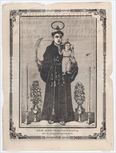 Broadsheet with image of Saint Antony of Padua, ca. 1900-1910.