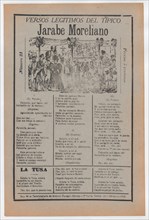 Broadsheet with songs for a Mexican courtship dance called the 'Jarabe Moreliano', a crowd of people and muscians, ca. 1919 (published).