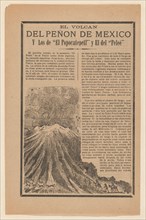 Broadside relating to a news story about the destruction following a volcanic eruption, volcano erupting while animals and men on horseback flee, ca. 1900-1913.