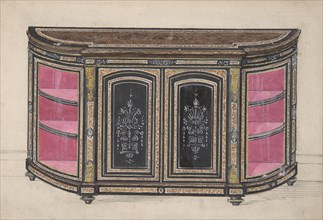 Cabinet Design with Black Doors and Red Interior, 19th century.