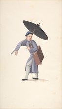 Chinese Man with Parasol, Rattle and Box, 19th century.
