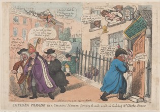 Chelsea Parade or a Croaking Member Surveying The Inside Outside and Backside of Mrs Clarke's Premises, March 4, 1809.