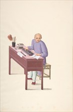 Chinese Man at Desk with an Abacus, 19th century.