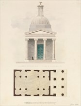Church of the French Protestants (Eglise Français du Saint Esprit), New York (front elevation and plan), 1832.