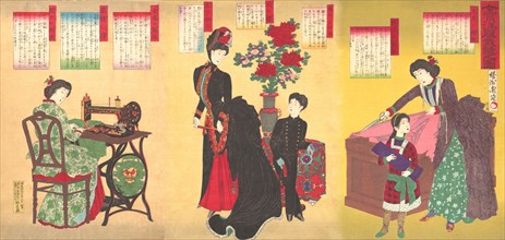 Court Ladies Sewing Western Clothing (Jokan yofuku saiho no zu), August 23rd, 1887.