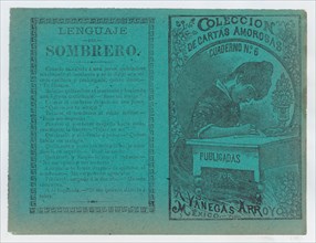 Cover for 'Coleccion de Cartas Amorosas Cuaderno No. 6', a young woman writing a letter at a desk, ca. 1900.