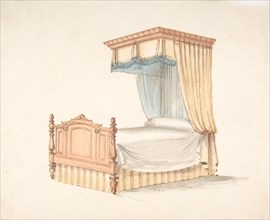 Design for a Bed with Yellow and Blue Fringed Hangings, early 19th century.