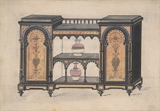 Design for a Cabinet with Two Central Shelves and Arched Doors, 19th century.