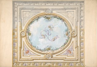 Design for a ceiling in rococo style with a trompe l'oeil oculus, 19th century.