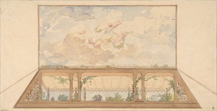 Design for a ceiling painted with a trompe l'oeil awning and putti in clouds, second half 19th century.