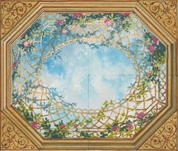Design for a ceiling painted with clouds, trellises, and roses, second half 19th century.