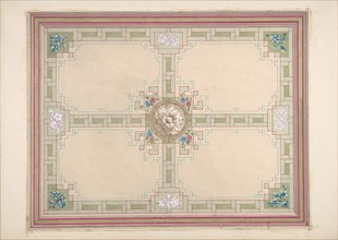 Design for a ceiling with floral accents and Greek key border, second half 19th century.