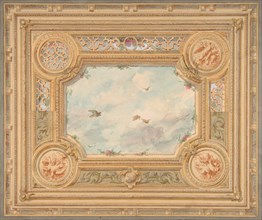 Design for a ceiling with four medallions and sky motif in center, second half 19th century.