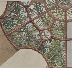 Design for a ceiling with lattice work and flowering vines, second half 19th century.