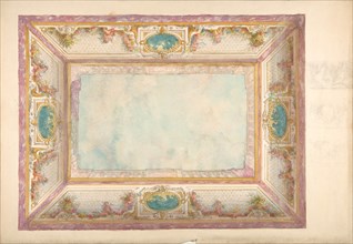 Design for a ceiling with trompe l'oeil balustrade and putti, second half 19th century.
