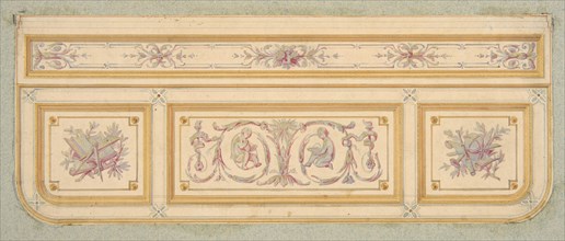 Design for a ceiling with two putti and symbols for the arts, second half 19th century.