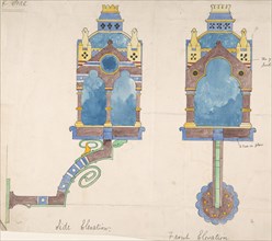 Design for a Church Wall Lantern, Front and Side Elevations, ca. 1880.
