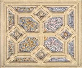 Design for a coffered ceiling decorated with rinceaux, 1840-97.