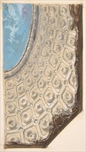Design for a coffered ceiling with a central oval painted in clouds, 1830-97.