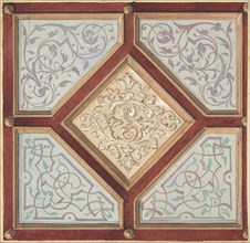 Design for a coffered ceiling with alternative decorative patterns, 1840-97.
