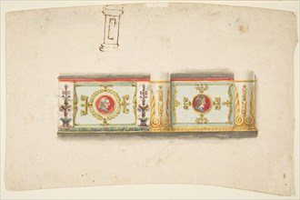 Design for a Decorative Wall Panel with Profile Portraits, and a Study for a Column, 19th century.