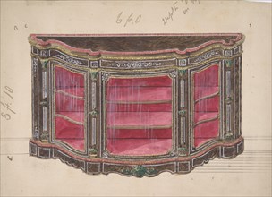 Design for a Glass Fronted Cabinet with Red Interior, 19th century.