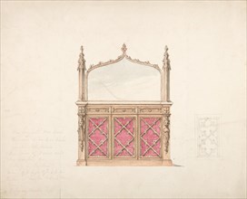 Design for a Gothic Style Mirrored Cabinet, early 19th century.