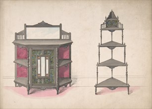 Design for a Mirrored Cabinet and a Set of Corner Shelves, 19th century.