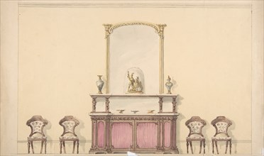 Design for a Mirrored Cabinet and Four Chairs, early 19th century.
