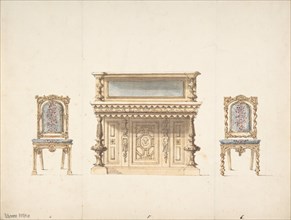 Design for a Mirrored Cabinet and Two Chairs, early 19th century.