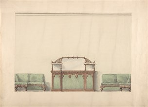 Design for a Mirrored, Marble-topped Cabinet and Two Sofas, early 19th century.
